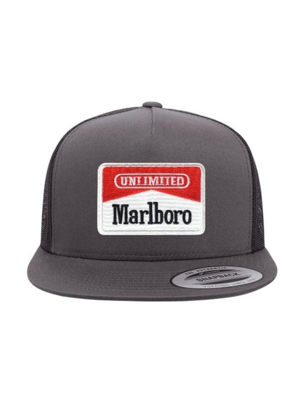 Malboro Tobacco YP Flat Bill Trucker Hat Mesh Back Snapback Charcoal/black